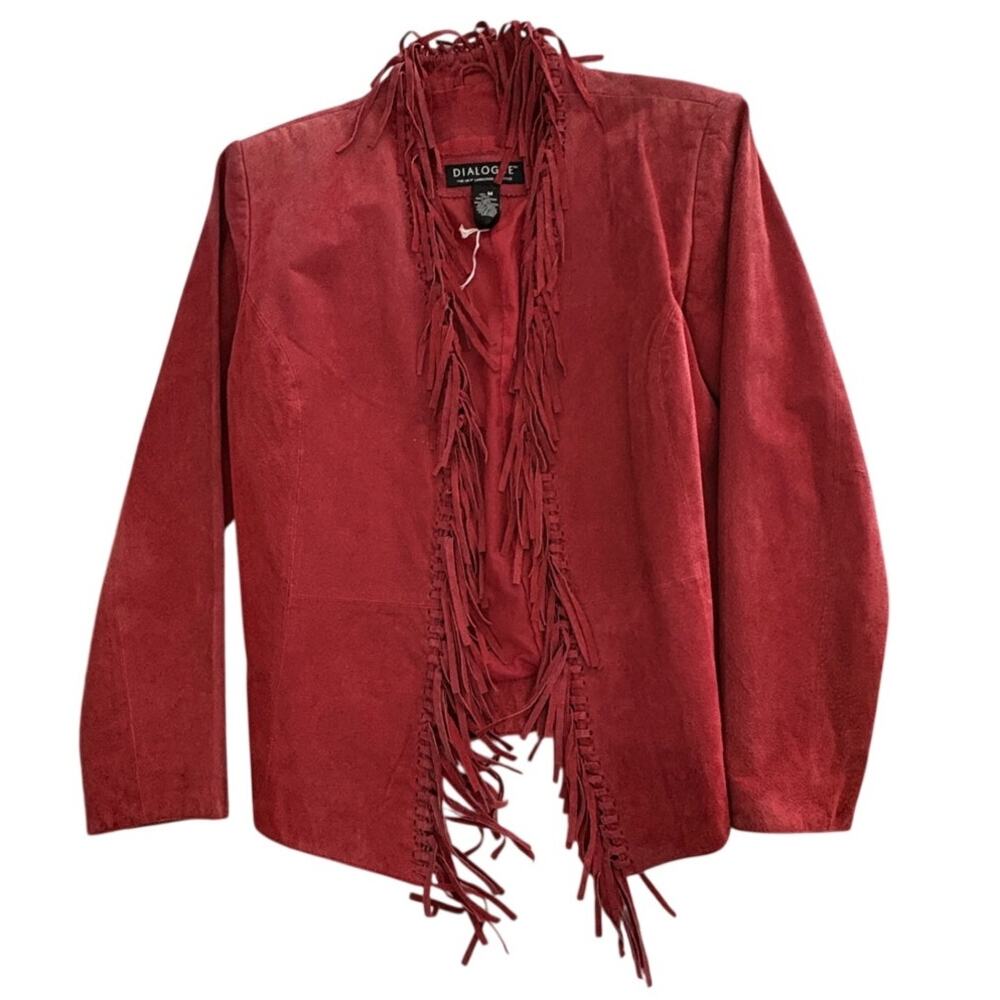 Vintage Dialogue Red Suede Leather Fringe Jacket Western Boho M